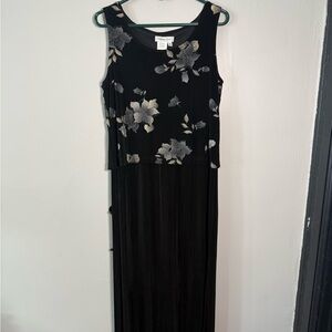 Vintage Coldwater Creek Black Sleeveless Maxi Dress Floral Pattern Top Size 12